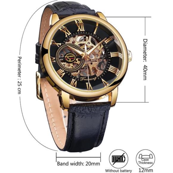 Men's Skeleton Watch Steampunk Watch Mechanical Watch for Men Retro, Black Band - Picture 6 of 6